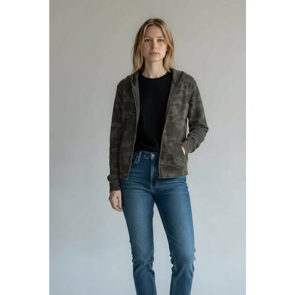 Nili Lotan Callie Sample Distress Open Front Cropped Hoodie Camo Size S NWOT - Picture 14 of 15